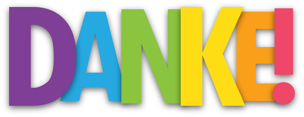 DANKE (THANK YOU in German) colorful typography banner on transparent background