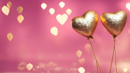Golden chocolate hearts on a pink bokeh background. Valentine's Day, love, friendship & connection concept. Elegant, polished & beautiful background, wallpaper or banner.