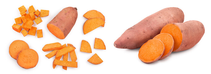 Sweet potato isolated on white background closeup. Top view. Flat lay. - Powered by Adobe