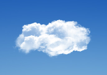 Single cloud isolated over blue sky background. White fluffy cloud photo, beautiful cloud shape....