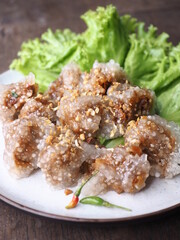 steamed sago balls with sweet pork and peanut filling