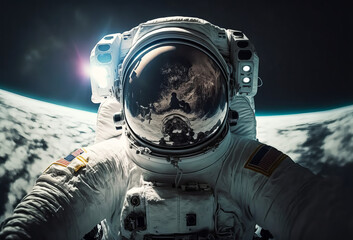Close up of an astronaut floating in outer space. Generative ai
