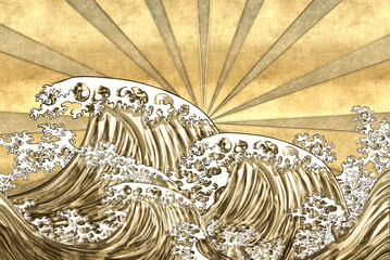 浮世絵　波　その26	　集中線　金バージョン