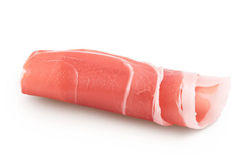 Italian prosciutto crudo or spanish jamon. Raw ham isolated on white background with full depth of...