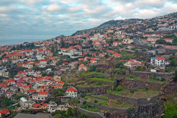 Fototapeta premium View of the houses on the slope of the island of Madeira in the Atlantic Ocean.