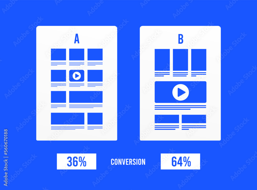 Poster ab testing concept illustration. split test conversion comparison. a-b websites with a different web
