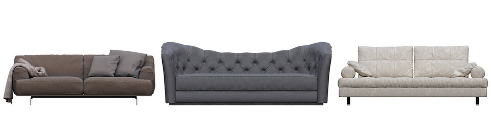 Obraz premium sofa isolated on white background, interior furniture, 3D illustration, cg render