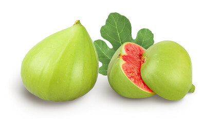 Ripe green fig fruit isolated on white background with full depth of field