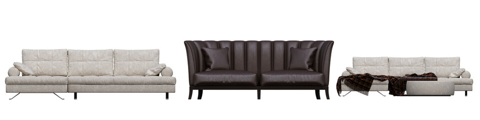 sofa isolate on a transparent background, interior furniture, 3D illustration, cg render