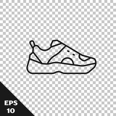 Black line Fitness sneakers shoes for training, running icon isolated on transparent background. Sport shoes. Vector