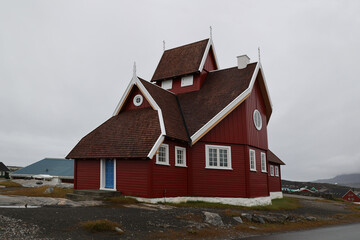 Fototapeta na wymiar Church of Qeqertarsuaq, Greenland, Denmark 