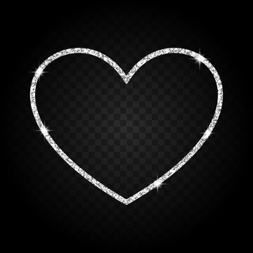 silver glitter heart frame, luxury border for valentine banner, card, vector illustration