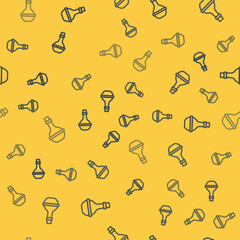 Blue line Jewish wine bottle icon isolated seamless pattern on yellow background. Vector