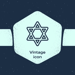Naklejka premium Grunge line Star of David icon isolated on blue background. Jewish religion symbol. Symbol of Israel. Monochrome vintage drawing. Vector