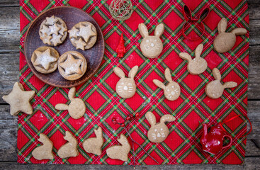 Homemade coffee cookies in the form of rabbits for the new year and Christmas