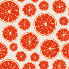 bright pattern with citruses, banner for advertising with orange, grapefruit, on a beige background, poster seamless