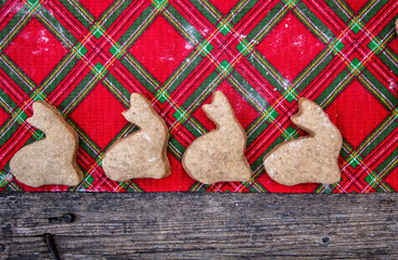 Homemade coffee cookies in the form of rabbits for the new year and Christmas