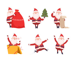 Set of funny Santa Claus character. Christmas New Year symbol cartoon vector illustration