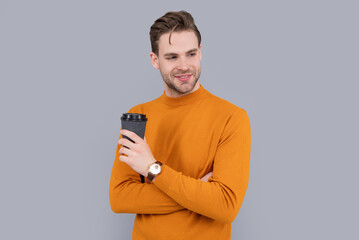 man at coffee break hold cup. photo of man at coffee break. man at coffee break