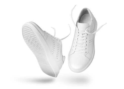 Fly White sneakers and floating ropes. Isolated on a transparent background