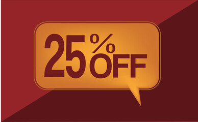 25 percent off. Discount for big sales. yellow balloon on red background