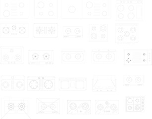 collection of sketch vector illustrations of stoves in the kitchen top view