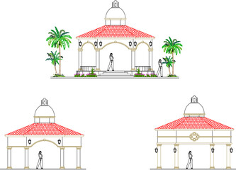 Obraz premium collection of sketches vector illustrations of classic greek gazebo in the garden