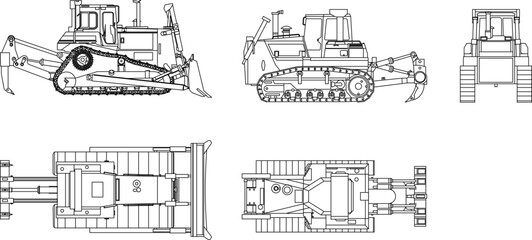 sketch of heavy equipment crawler tractor bulldozer detail illustration