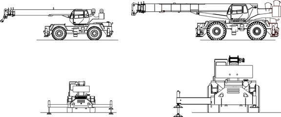 sketch vector illustration of heavy equipment for building construction cranes terex all models