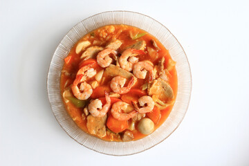 Capcai or CapCay, is popular Chinese Indonesian and Peranakan stir-fried vegetable dish. Various vegetables, meatballs, mushroom, are stir-fried in a wok with small amount of cooking oil and water.