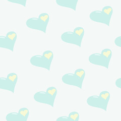 Seamless pattern with yellow hearts on a mint background in vector. Background for a design on the theme of love