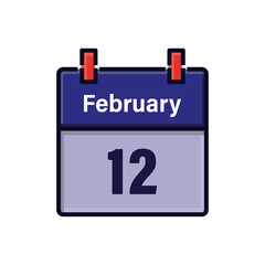 February 12, Calendar icon. Day, month. Meeting appointment time. Event schedule date. Flat vector illustration.