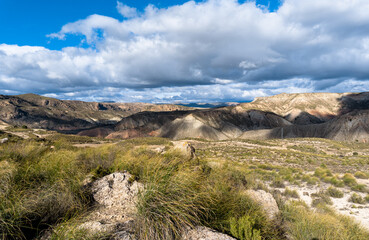 view of the Gorafe desert and red clay canyons in southern Spain