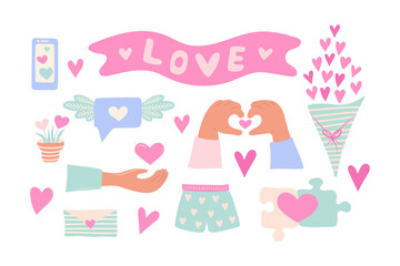 Valentine's Day Illustration Set. Valentines Day Card. Vector illustration