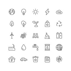 Outline icon collection for ui. Vector thin line illustration set. Enviroment, ecology, recycle and green energy power symbol isolated on white background. Design element