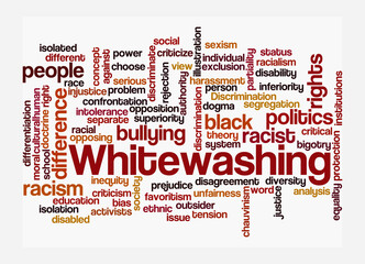 Word Cloud with WHITEWASHING concept, isolated on a white background