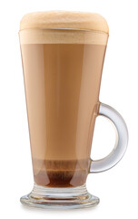 Glass of  cappuccino, coffee based drink, with milk and steamed milk foam. File contains clipping path.