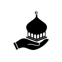 One Hand holding a Creative, modern and eye-catching mosque dome. vector icon.