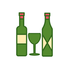 wine glass, bottles, icon, color, design,flat, style,trendy collection,template