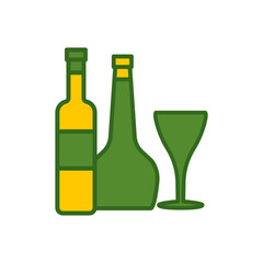 wine glass, bottles, icon, color, design,flat, style,trendy collection,template