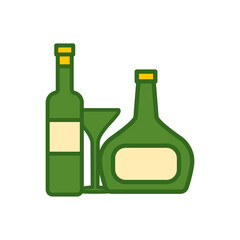 wine glass, bottles, icon, color, design,flat, style,trendy collection,template