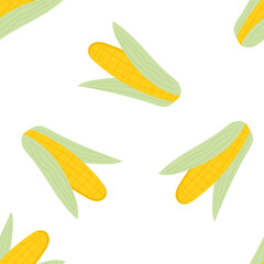 Seamless pattern with yellow corn on a white background. Square composition. Vector background.