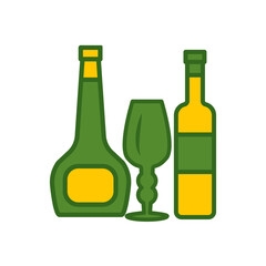 wine glass, bottles, icon, color, design,flat, style,trendy collection,template