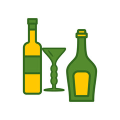 wine glass, bottles, icon, color, design,flat, style,trendy collection,template
