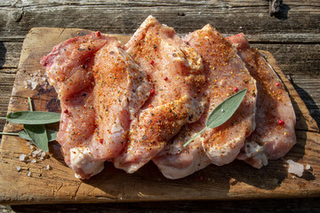 pork entrecote with spices, fresh sage and pink salt