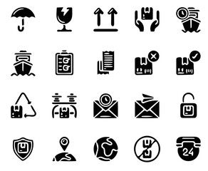 vector illustration, logistic icon set, delivery icon set, shipping icon pack, solid icon