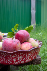 red apples in a ceramic mold.