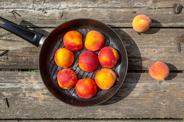 peaches and pancakes in a frying pan - grill