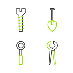 Set line Pincers and pliers, Wrench spanner, Shovel and Metallic screw icon. Vector