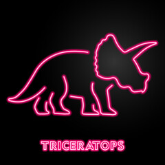 triceratops neon sign, modern glowing banner design, colorful modern design trends on black background. Vector illustration. © Oleh